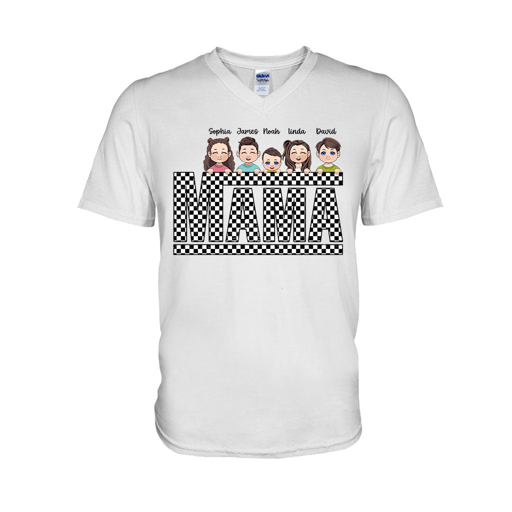 Vintage Checkered Mama Dada Mini Grandma Grandpa - Personalized Mother T-shirt And Hoodie