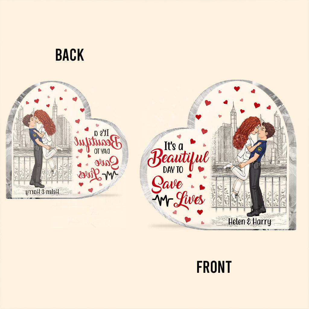It's Beautiful Day To Save Lives - Personalized Couple Custom Shaped Acrylic Plaque