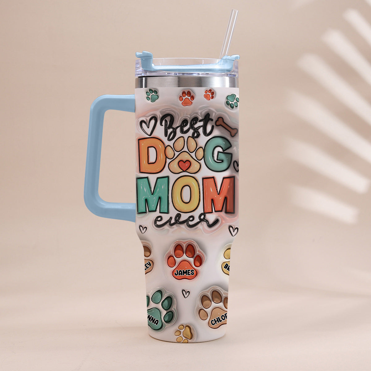 Meilleure maman/Meilleur papa d'animal de compagnie au monde - Gobelet gonflable personnalisé pour chien avec poignée