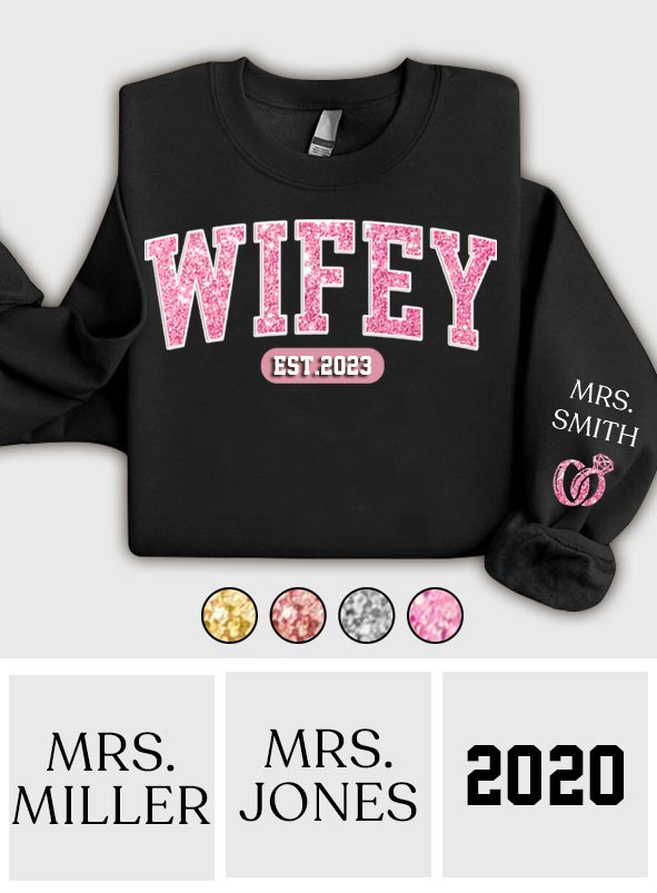 Wifey Est - T-shirt personnalisé mari et femme imprimé sur toute la surface