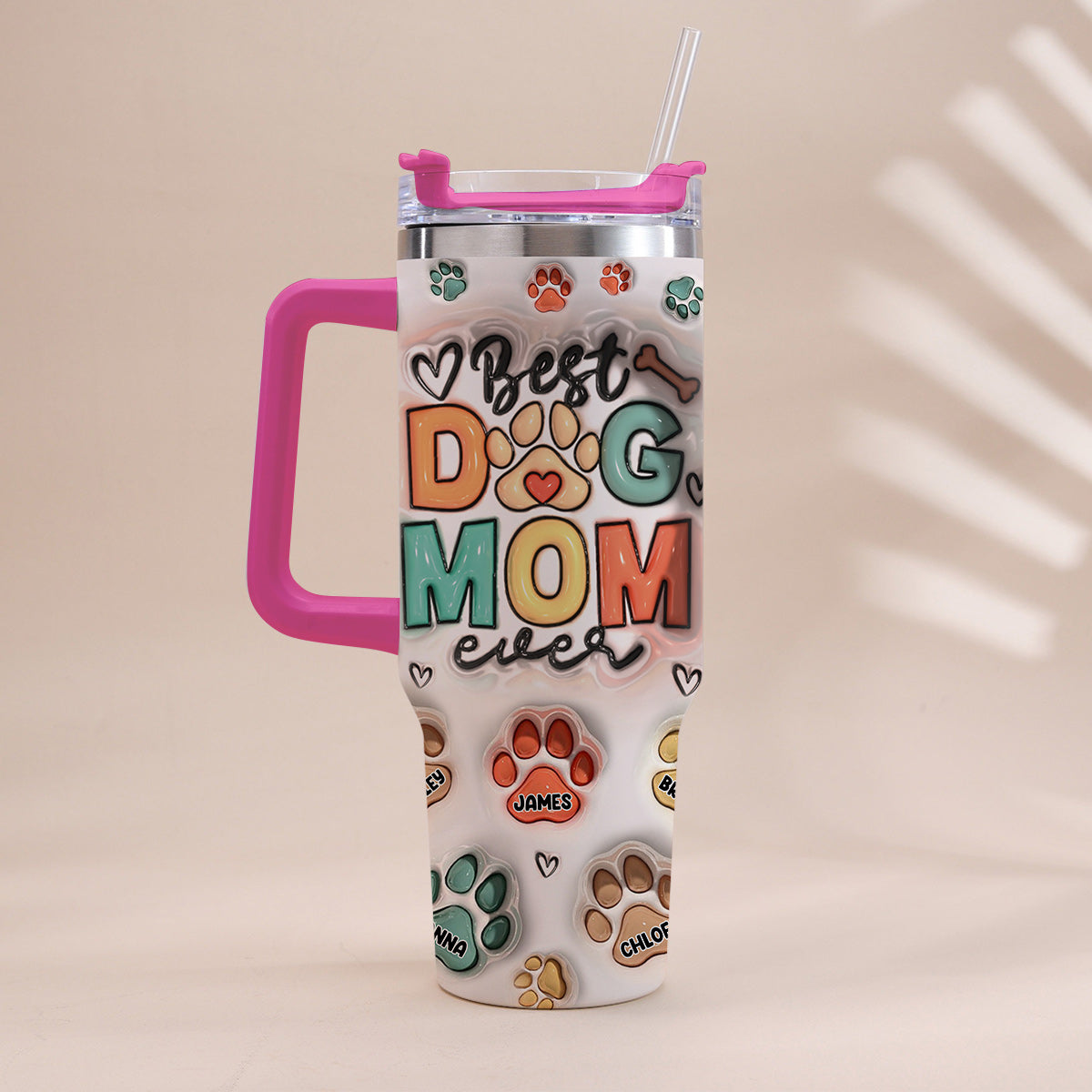 Meilleure maman/Meilleur papa d'animal de compagnie au monde - Gobelet gonflable personnalisé pour chien avec poignée