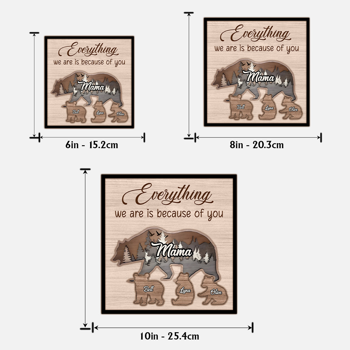 Maman Ours - Panneau/Plaque en bois personnalisé à 2 couches