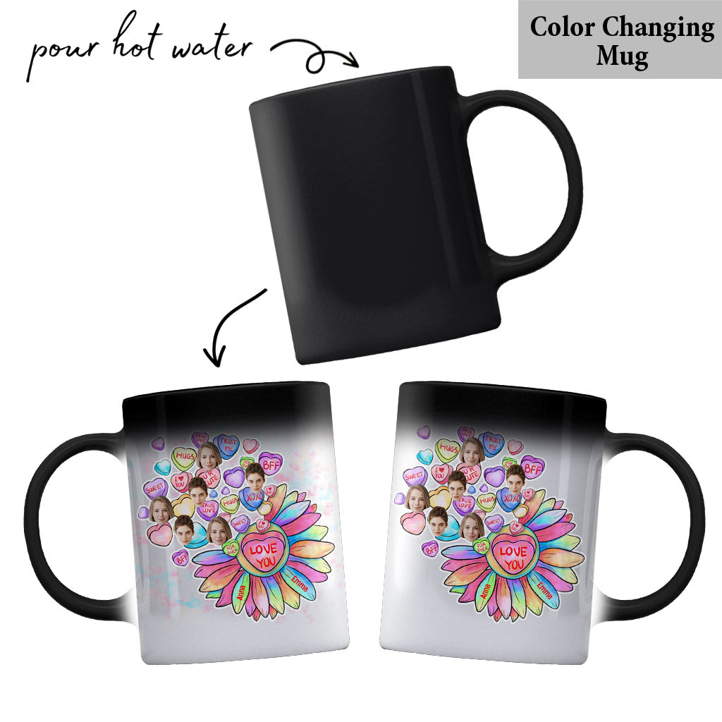 Mug personnalisé pour meilleure amie - Cœur, bonbon et fleur - Avec visage