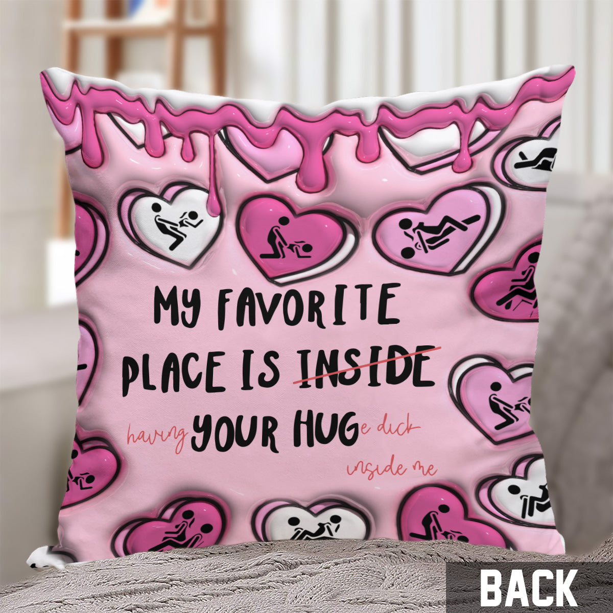 Mon endroit préféré, c'est dans tes câlins - Coussin décoratif personnalisé pour couple « Cœur de bonbons »