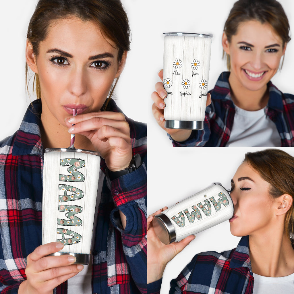 Mama Est. Photo Face Custom Daisy - Personalized Mother Tumbler