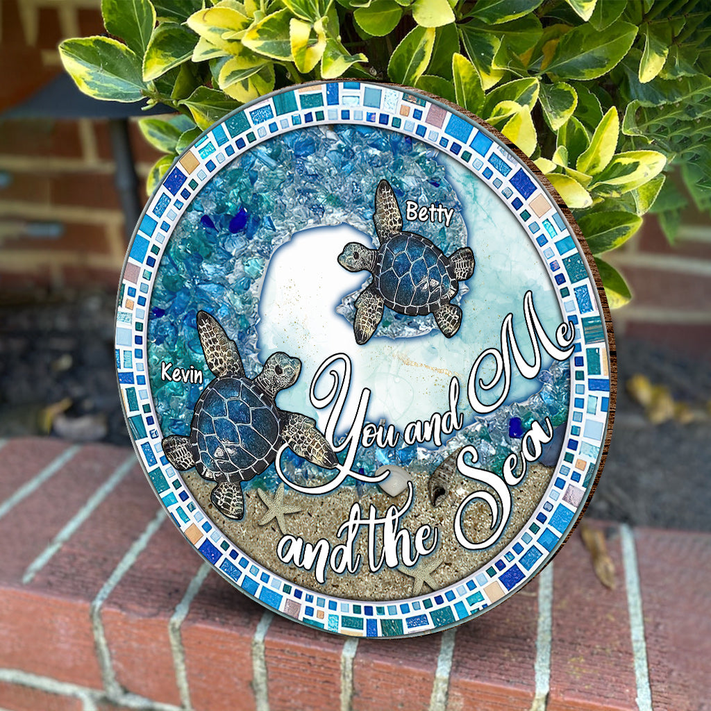Toi, moi et la plage - Panneau rond en bois personnalisé pour couples