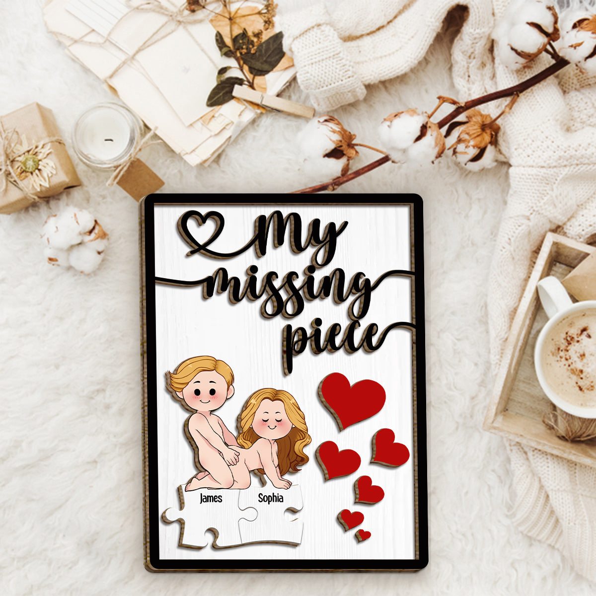 Ma pièce manquante - Panneau/Plaque en bois personnalisé(e) pour couple, 2 couches