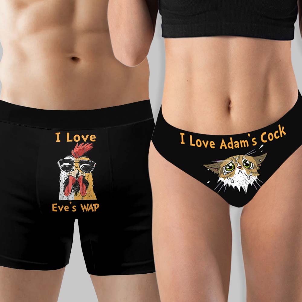 J'aime votre poulet et votre chaton - Culottes personnalisées pour couples (femme) et boxers pour hommes