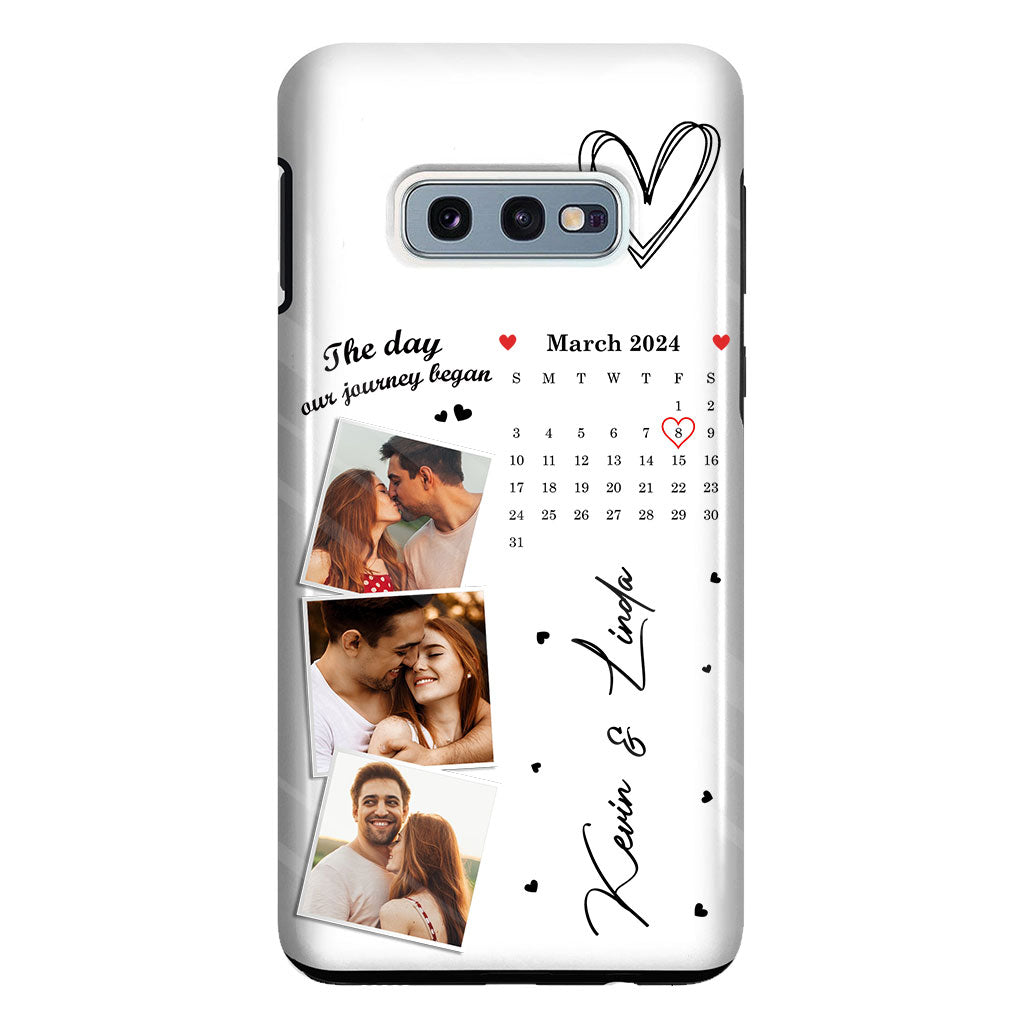 Photos et calendrier personnalisés « Le jour où notre histoire a commencé » - Coque de téléphone transparente personnalisée pour couple