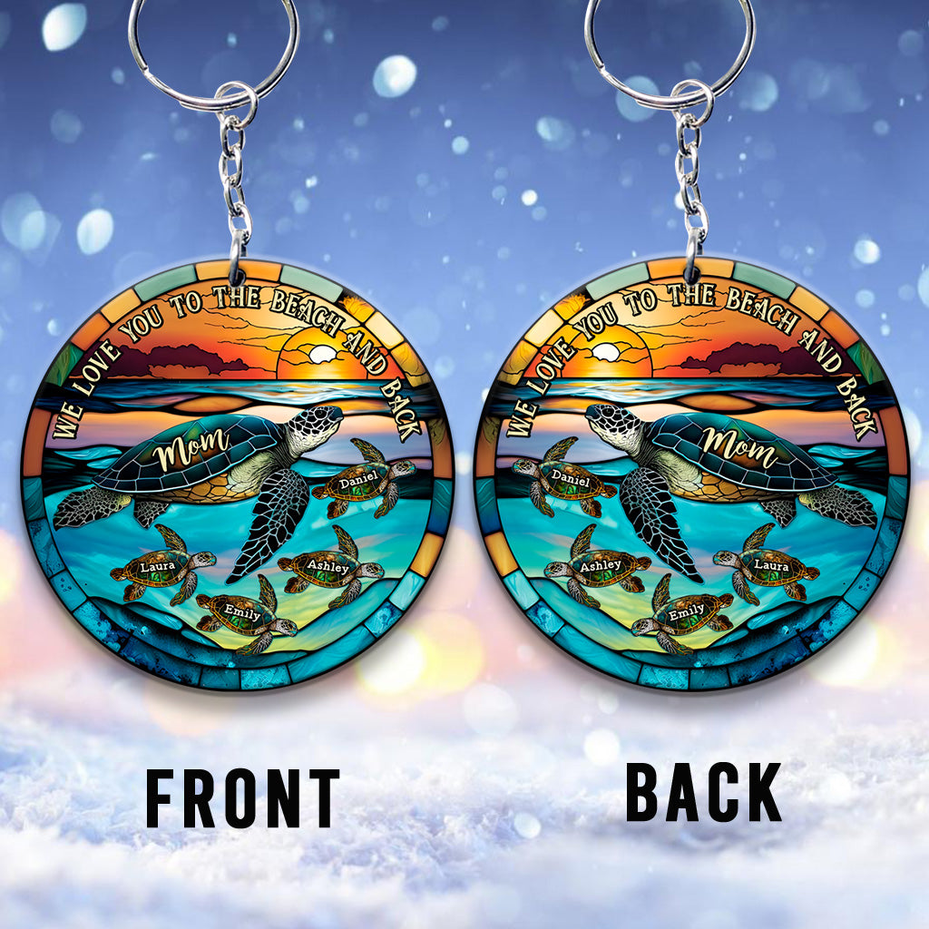 Je t'aime jusqu'à la plage et retour - Porte-clés tortue personnalisé « Mère tortue et ses petits »