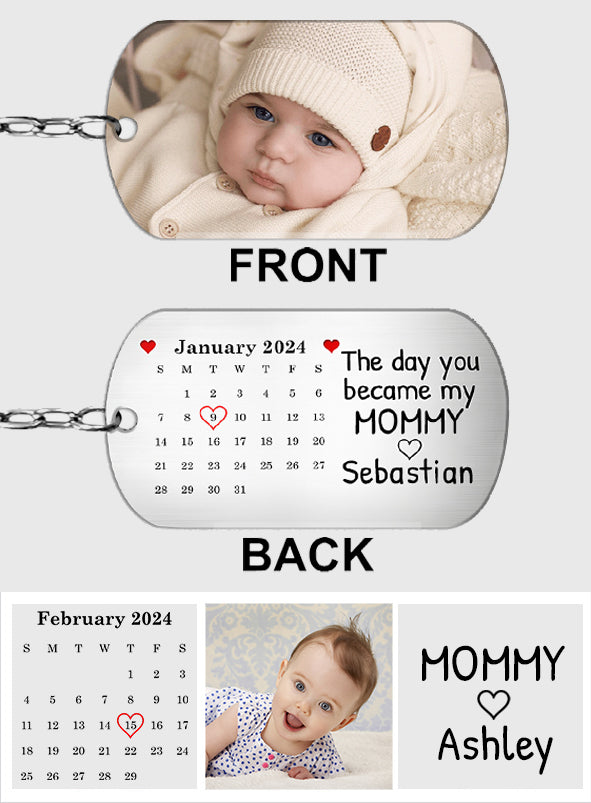 Calendrier photo personnalisé « Le jour où tu es devenu(e) ma maman/mon papa » - Porte-clés personnalisé en acier inoxydable pour maman