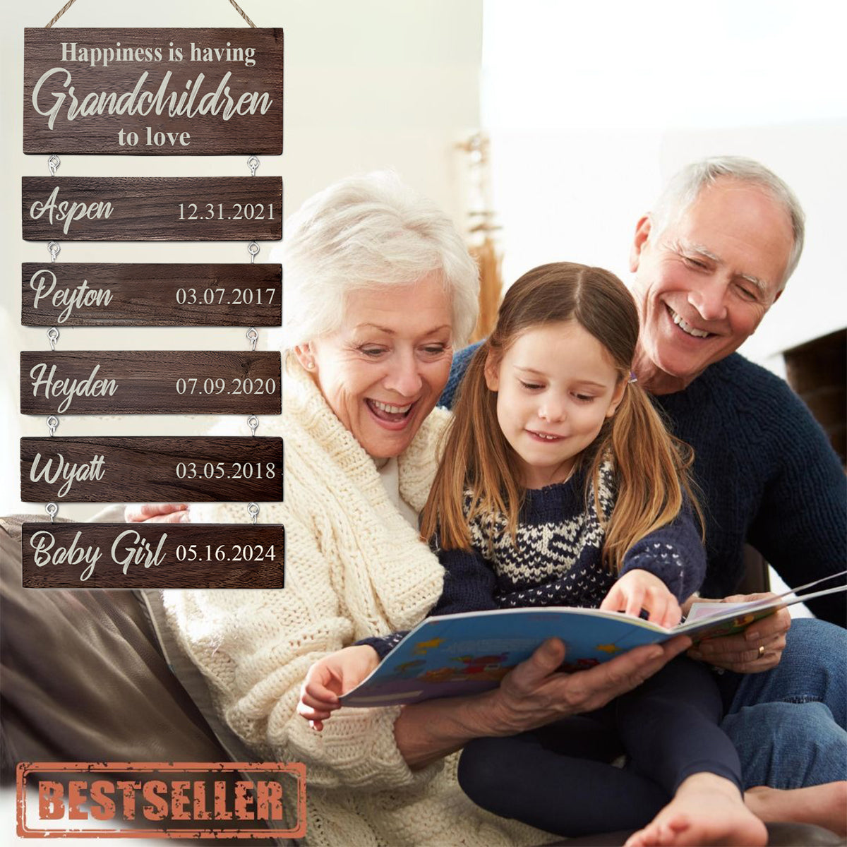 Le bonheur, c'est d'avoir des petits-enfants à aimer - Panneau personnalisé en bois de palette pour grand-mère