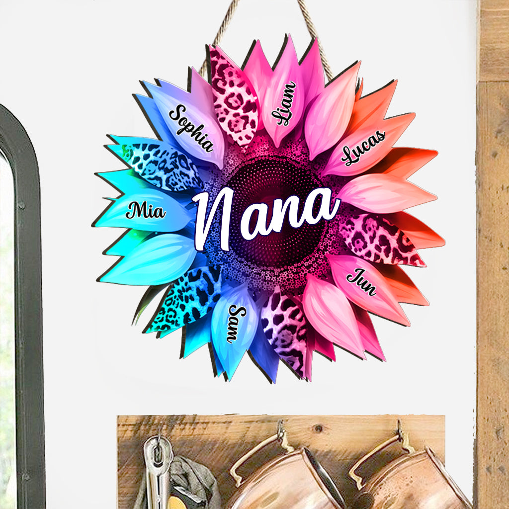 Grand-mère Maman Tournesol - Panneau en bois personnalisé en forme de grand-mère