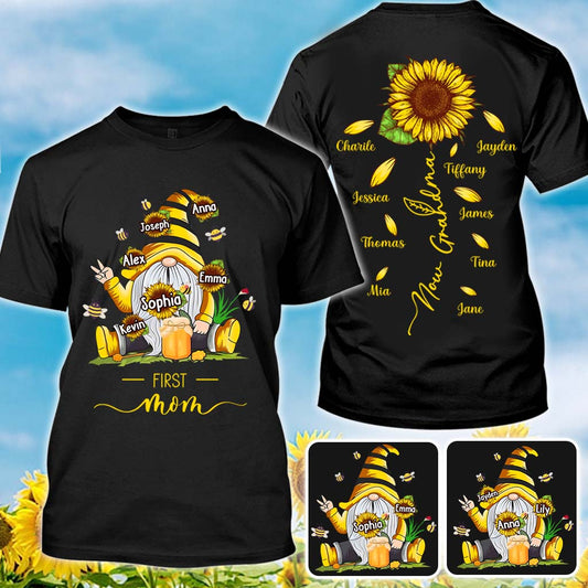Première maman, maintenant grand-mère avec le nom de votre enfant - T-shirt personnalisé « Maman »