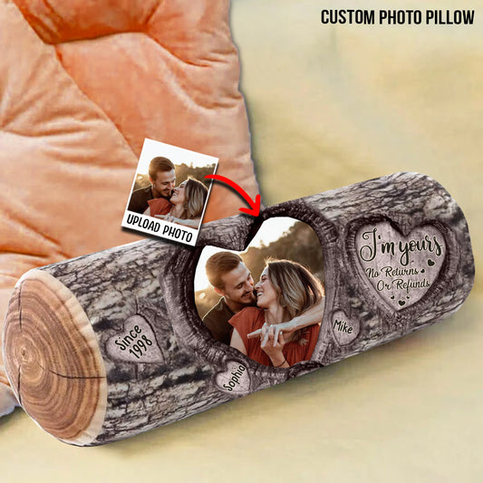 I'm Yours No Returns Or Refunds Any Photo Any Name - Personalized Couple Shaped Pillow
