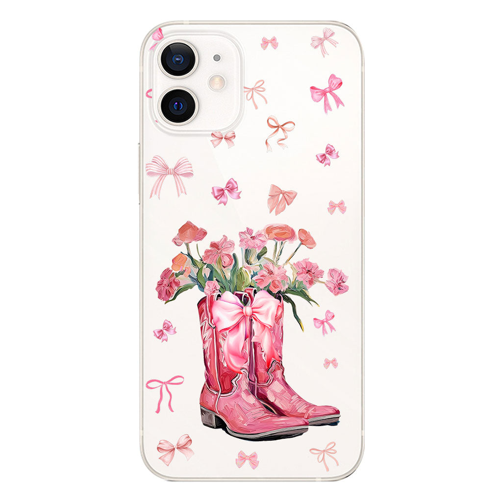 Bottes de cowgirl Coquette - Coque de téléphone transparente personnalisée avec motif cheval