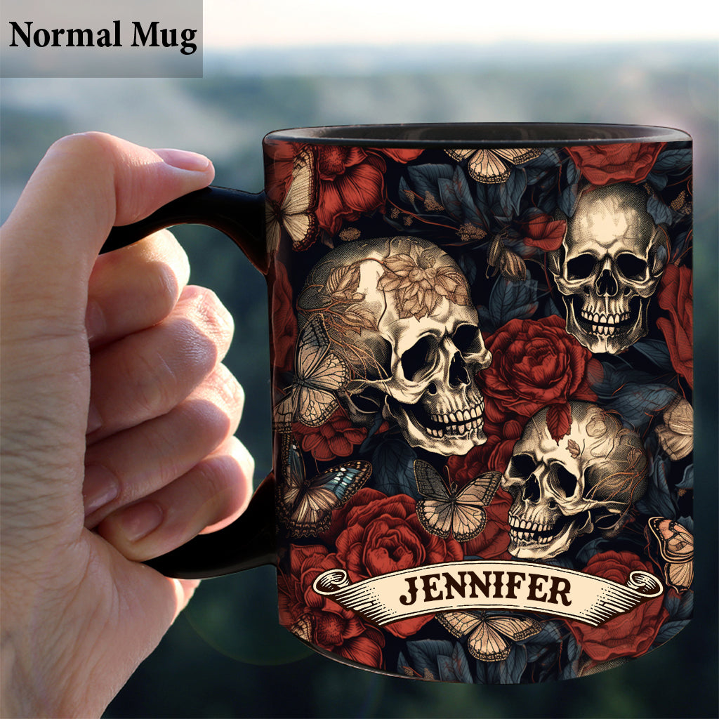 Vintage Rose Skull - Personalized Skull Mug