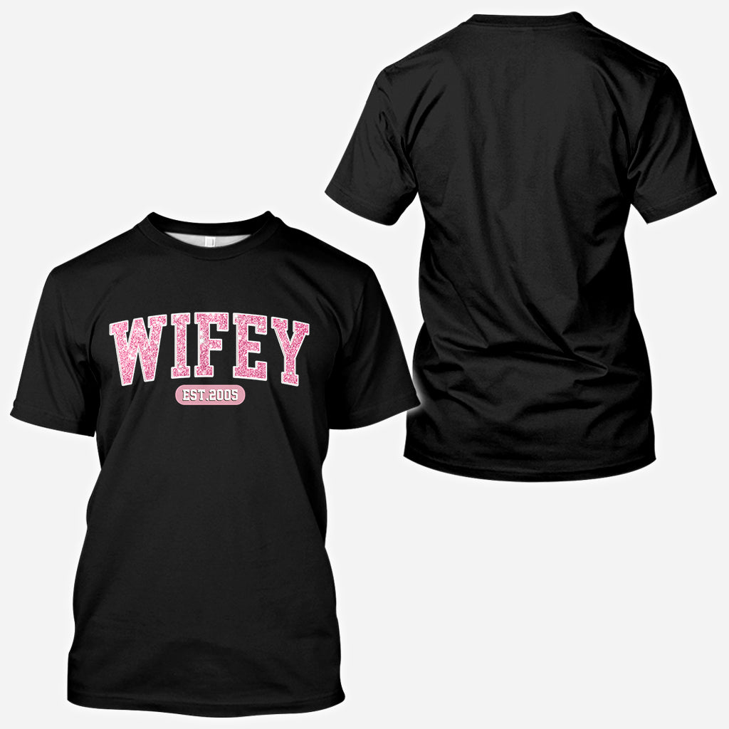 Wifey Est - T-shirt personnalisé mari et femme imprimé sur toute la surface