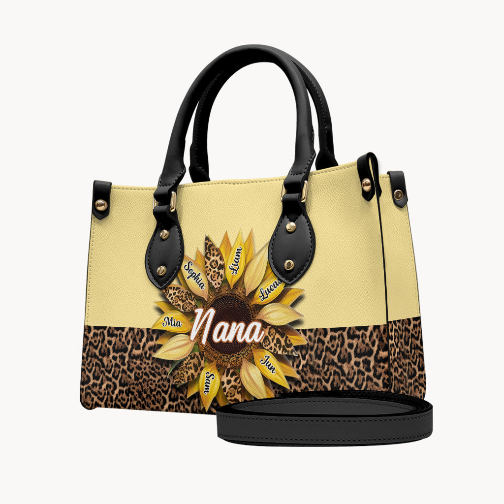 Sac à main en cuir personnalisé pour grand-mère - Nana Mom Auntie Family Sunflower
