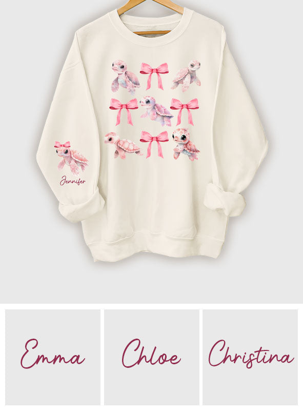 Pink Ribbon Coquette Bow Watercolor Turtle - Personalized Turtle All Over Shirt