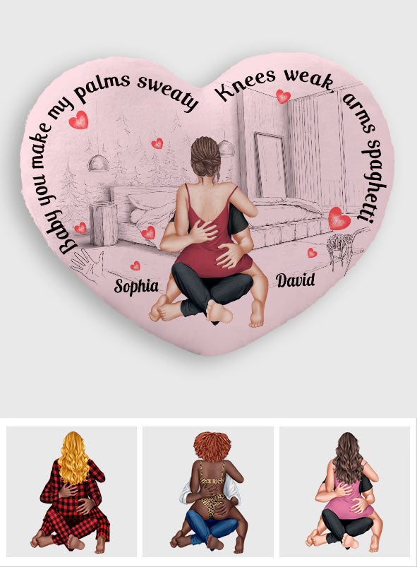 Bébé, tu me fais transpirer les paumes - Coussin personnalisé en forme de couple