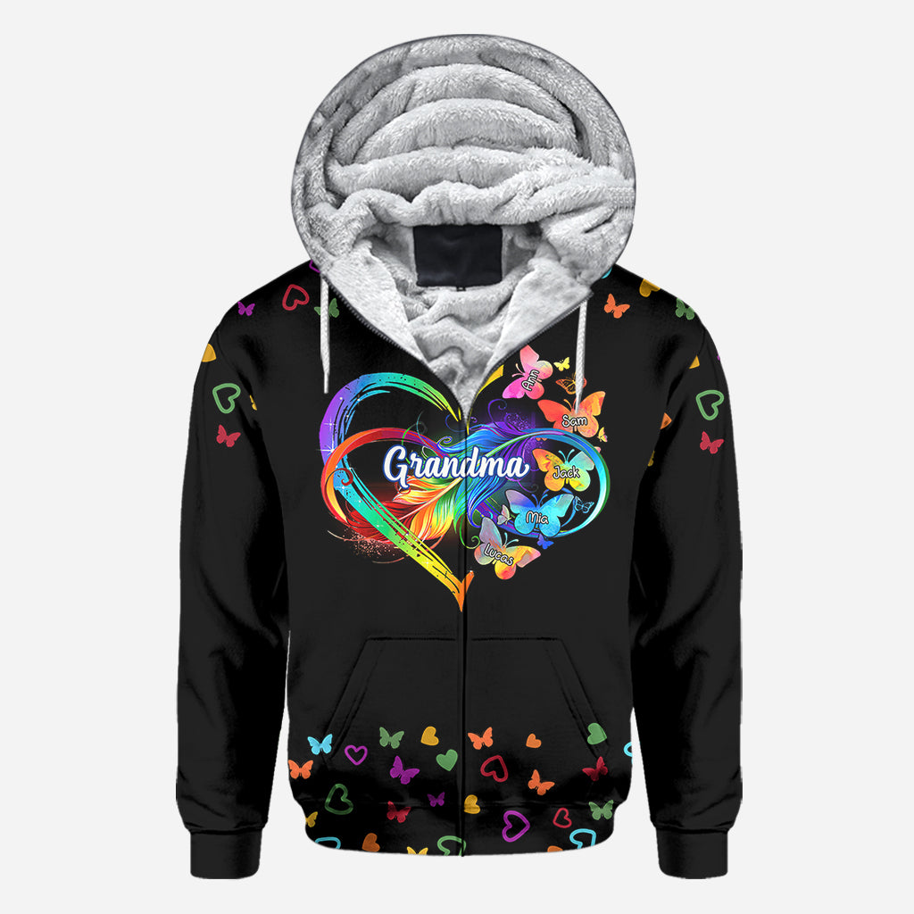 T-shirt personnalisé « Grand-mère papillons colorés cœur infini »