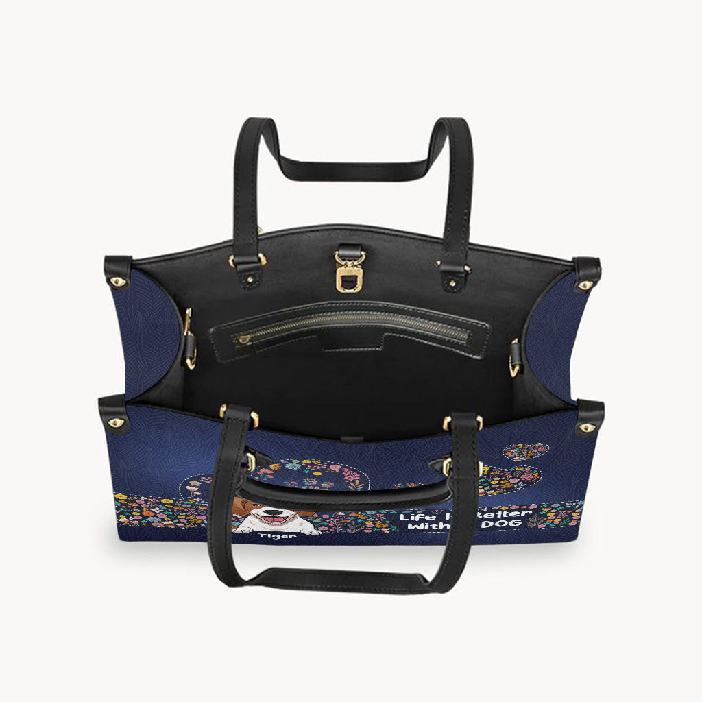 La vie est plus belle avec un chien - Sac à main en cuir personnalisé pour chien