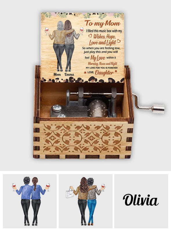 À ma maman, grand-mère, fille, petite-fille, léopard - Boîte à musique personnalisée à manivelle pour maman