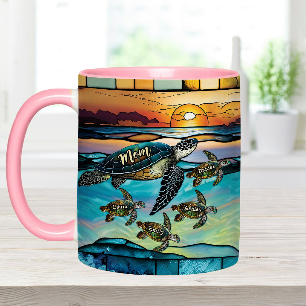 I Love You To The Beach And Back Turtle Mother And Children - Personalized Turtle Accent Mug