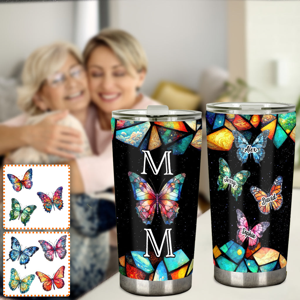 Gobelet personnalisé « Maman Papillon » à motif vitrail coloré