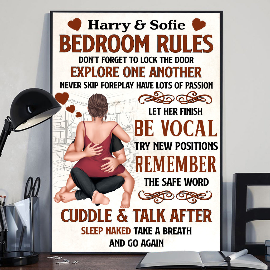 Règle de la chambre à coucher : N'oubliez pas de fermer la porte à clé - Toile et affiche personnalisées pour couples