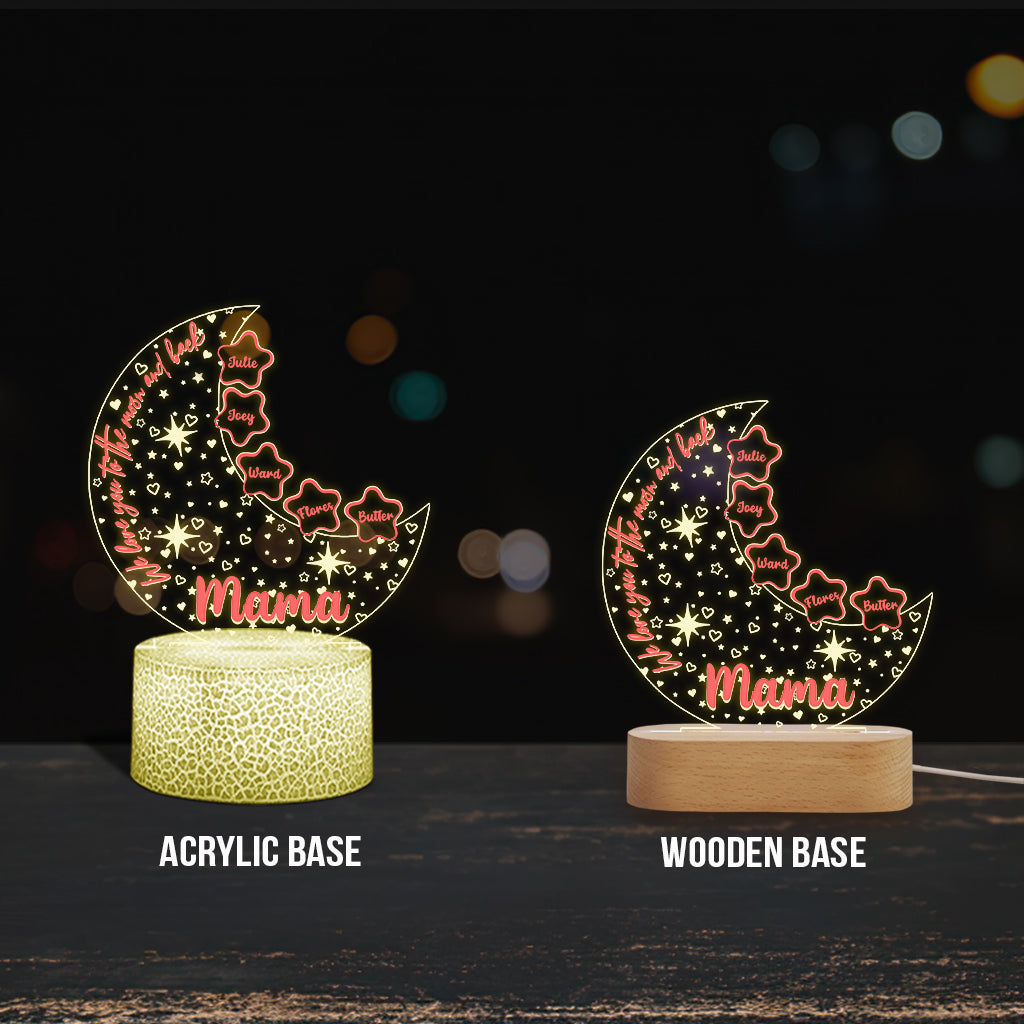 On t'aime jusqu'à la lune et retour - Plaque lumineuse personnalisée en forme de grand-mère