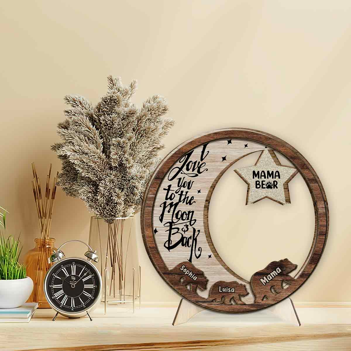 Plaque en bois personnalisée « Maman Ours » (titre au choix) - Panneau en bois double couche - Personnalisation possible