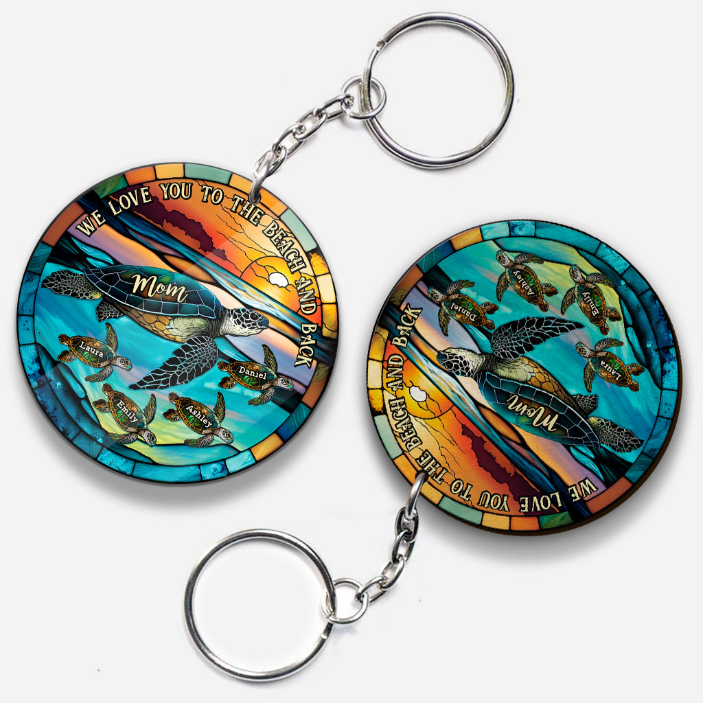 Je t'aime jusqu'à la plage et retour - Porte-clés tortue personnalisé « Mère tortue et ses petits »