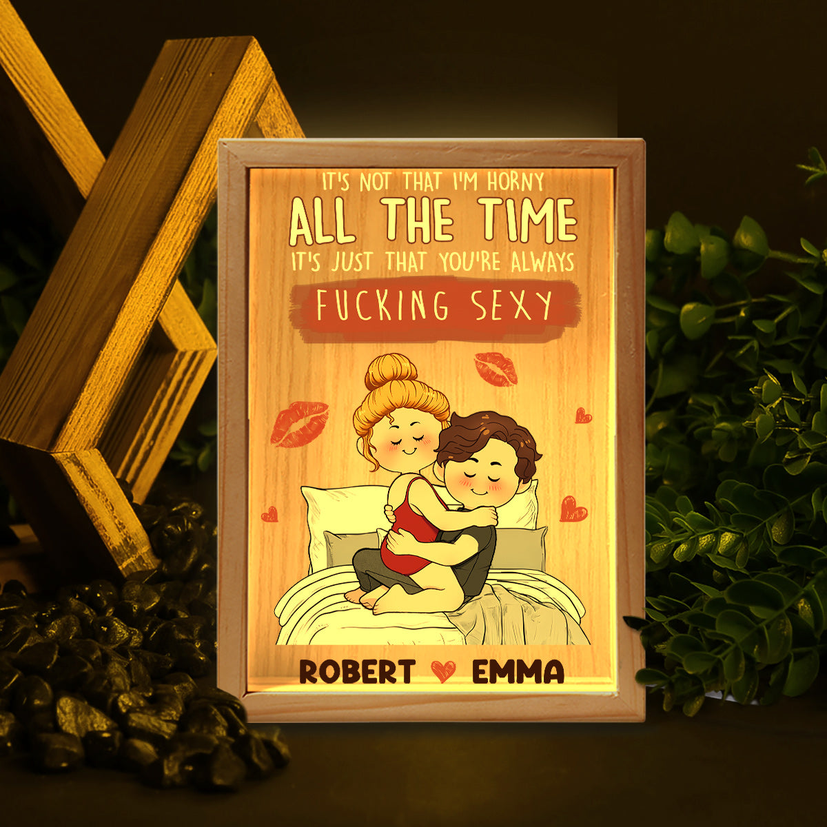 Je t'aime - Cadre photo personnalisé pour couple avec boîte lumineuse