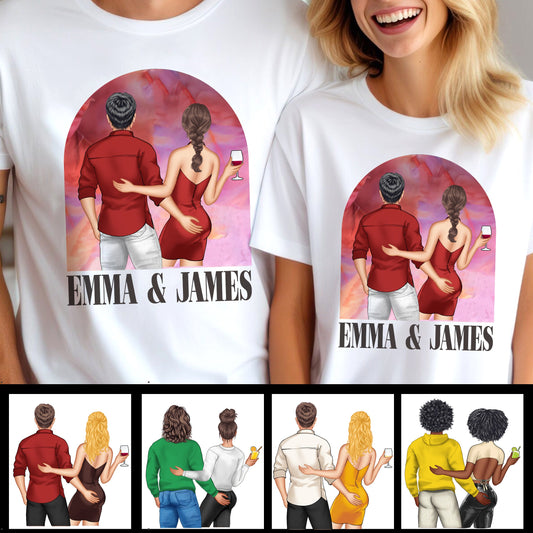 Couple sur fond rose de film - T-shirt et sweat à capuche personnalisés pour couple