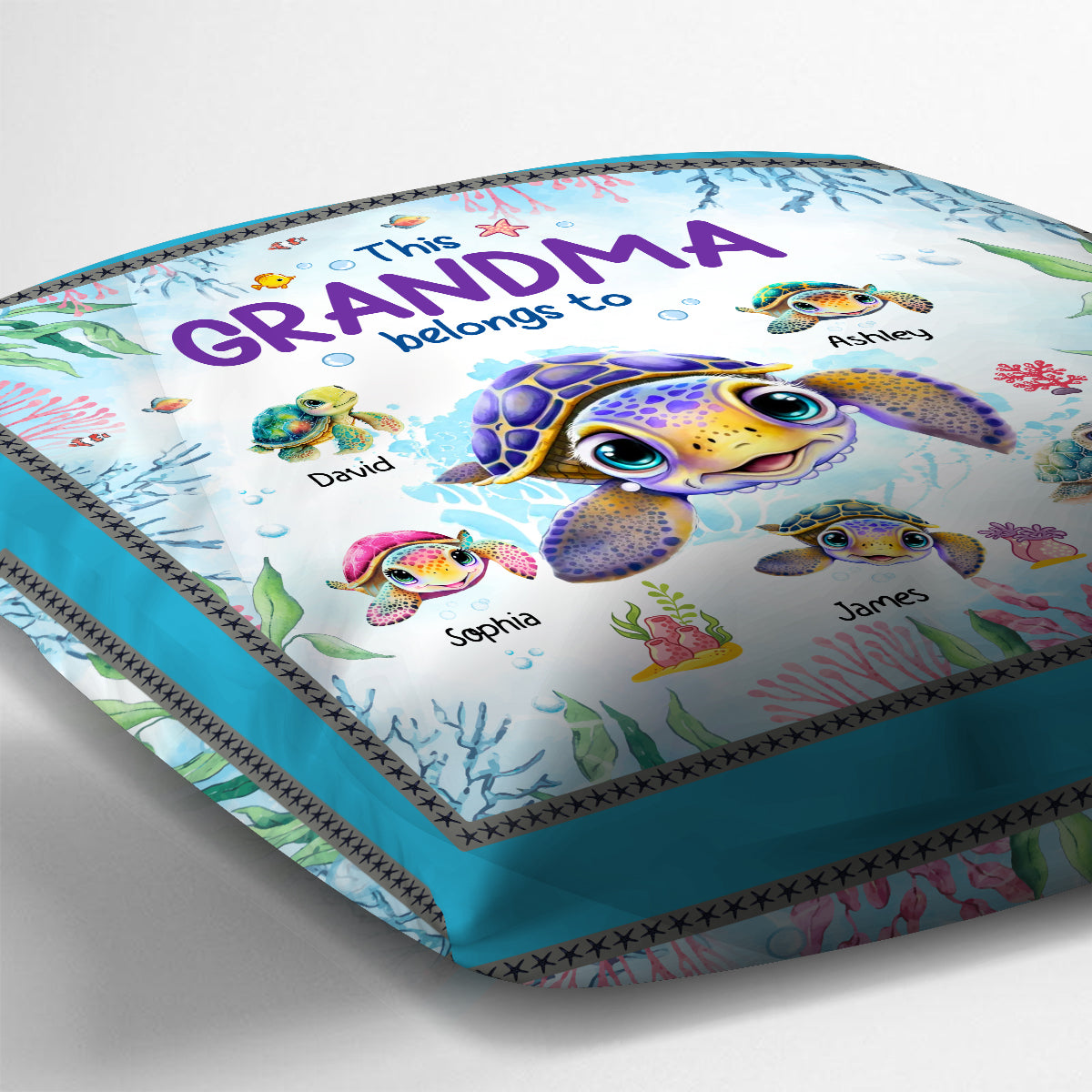 Ce coussin décoratif personnalisé « Cette grand-mère appartient à »