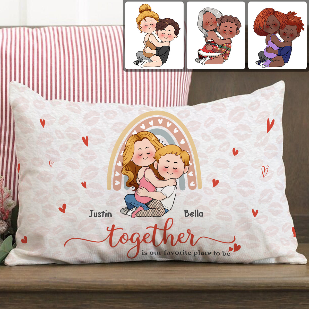 Être ensemble, c'est notre endroit préféré - Housse de coussin rectangulaire personnalisée pour couple