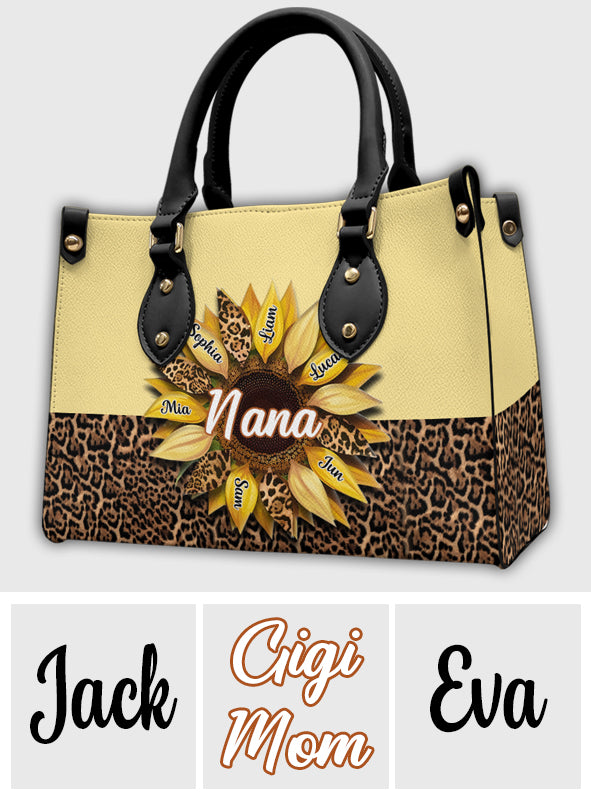 Sac à main en cuir personnalisé pour grand-mère - Nana Mom Auntie Family Sunflower