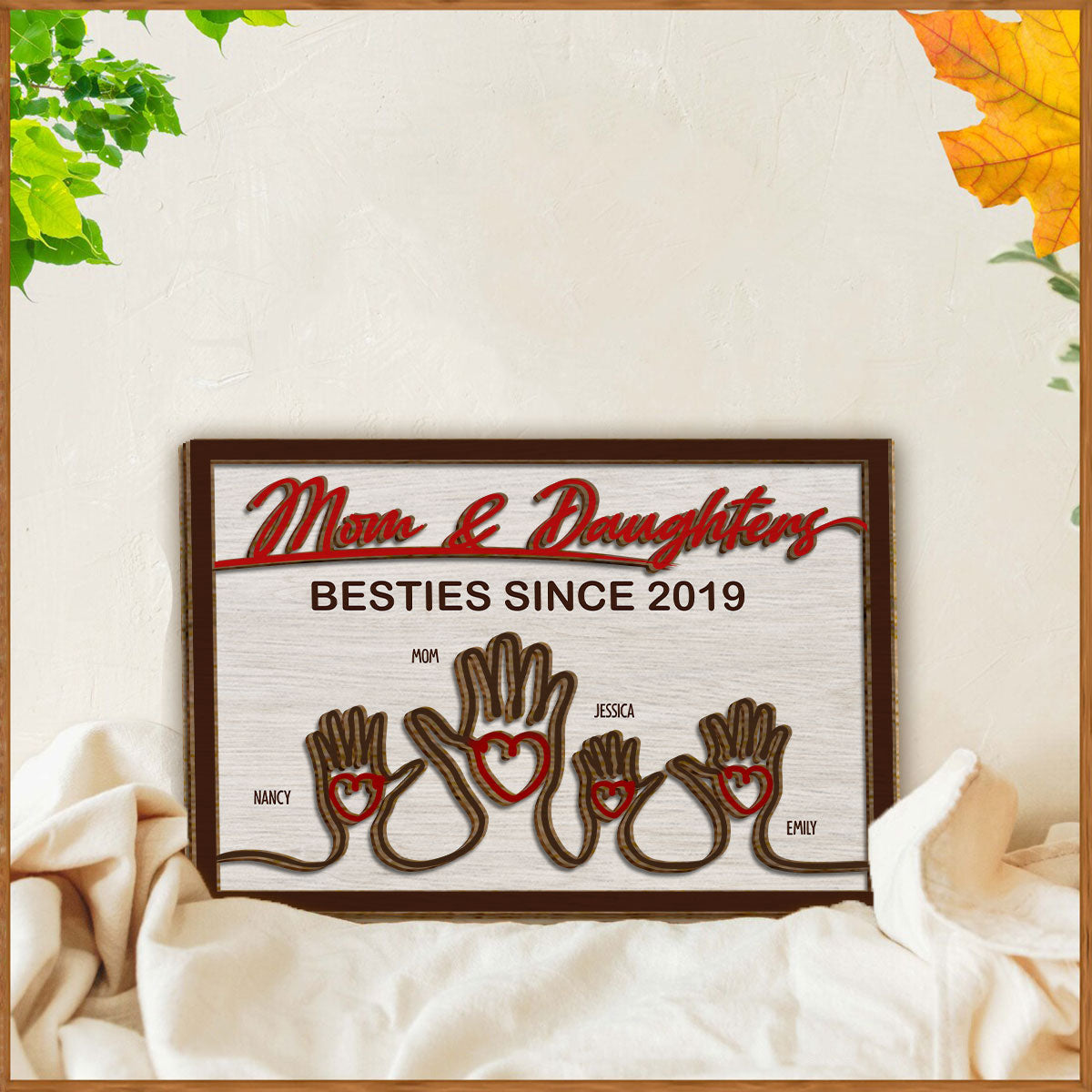 Mains de la mère et des enfants - Plaque en bois personnalisée à 2 couches « Mère »