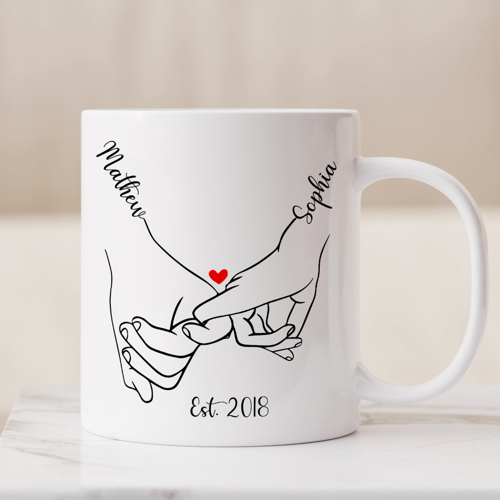 Mug personnalisé pour couples « Main dans la main »