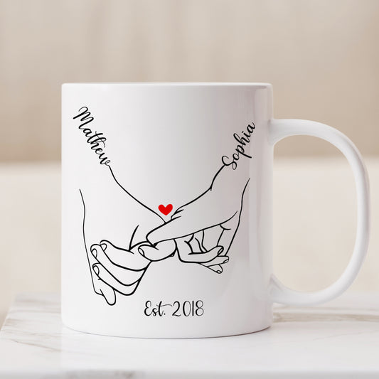 Mug personnalisé pour couples « Main dans la main »