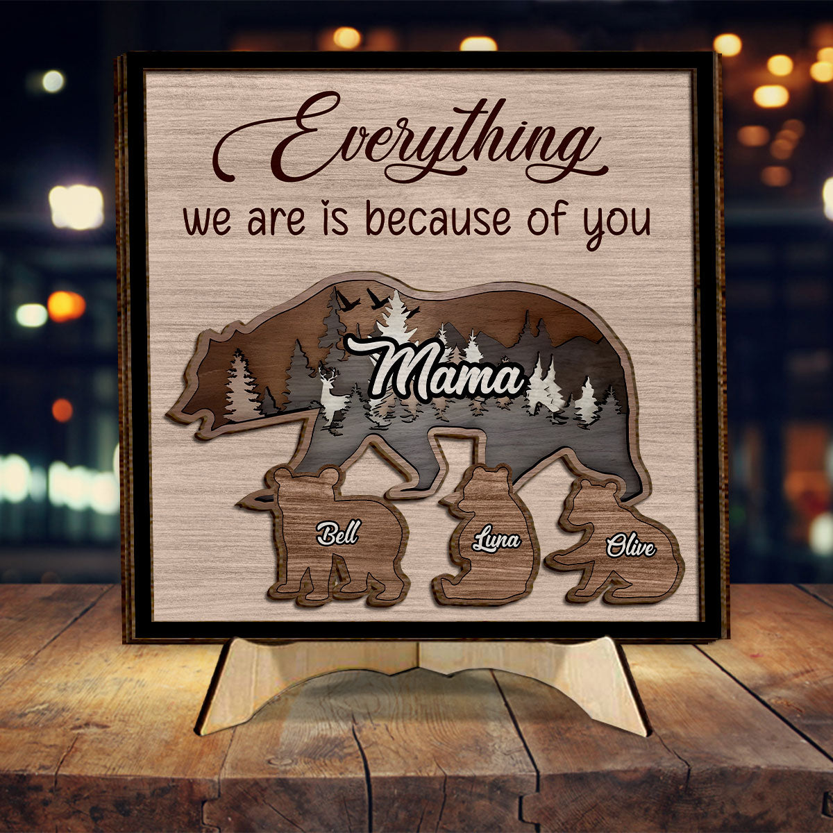 Maman Ours - Panneau/Plaque en bois personnalisé à 2 couches