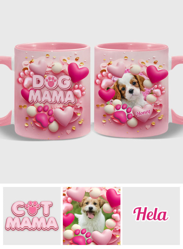 Mug personnalisé « Maman Chien Chat Fourrure » ​​avec cœur rose 3D