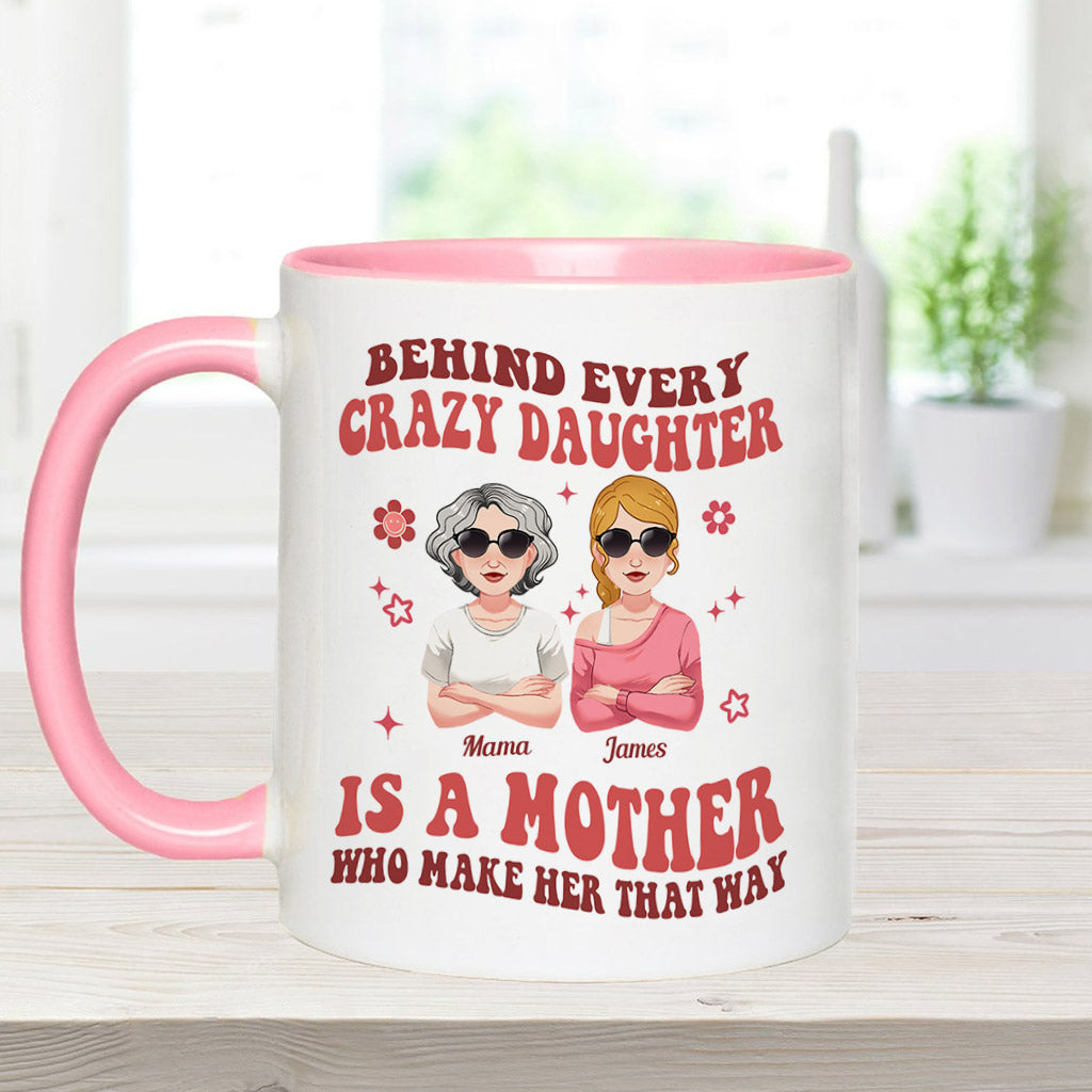 Derrière chaque fille/fils fou/folle - Mug personnalisé pour maman
