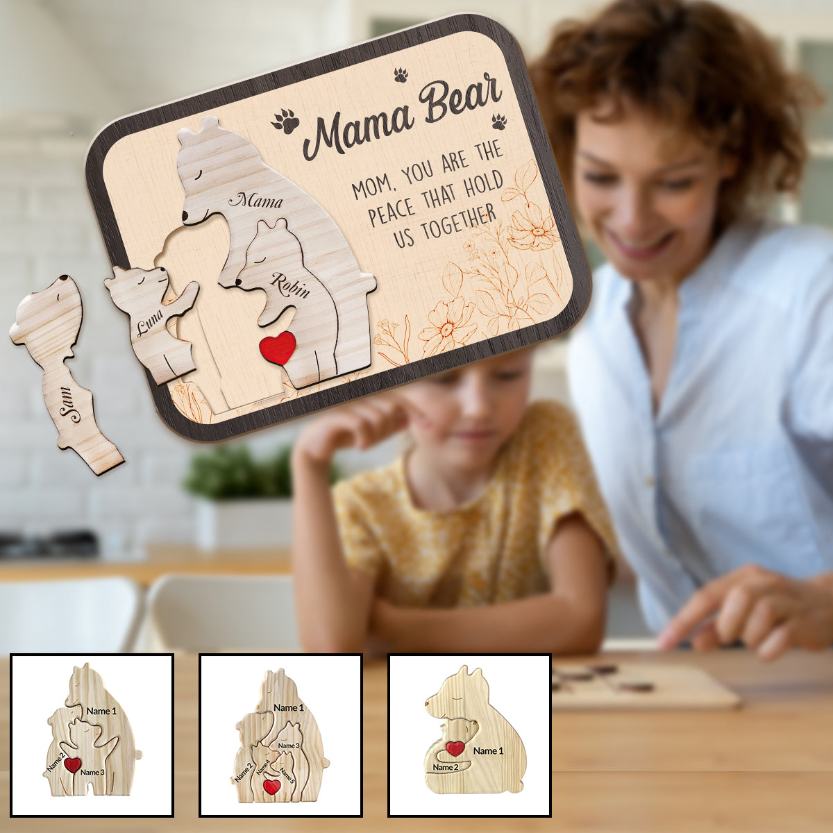Maman, tu es le pilier de notre famille - Puzzle personnalisé avec le nom de maman