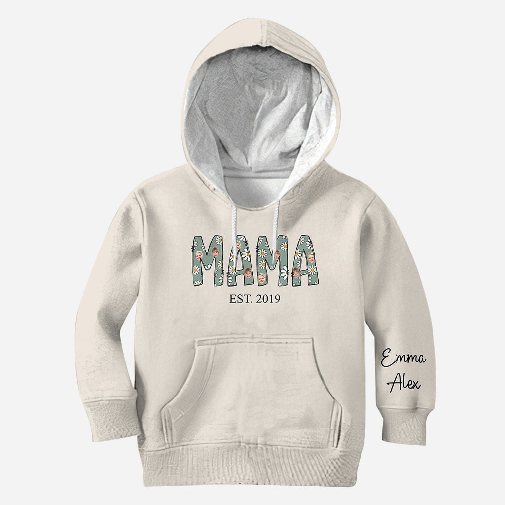 T-shirt personnalisé « Mama Est. Photo Face Daisy » - T-shirt intégral pour maman