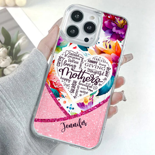 Coque de téléphone transparente personnalisée « Maman est belle » à motif floral vibrant