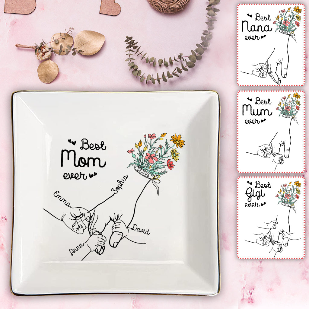 Illustration vectorielle des mains d'une maman et de ses enfants - Porte-bijoux personnalisé pour maman