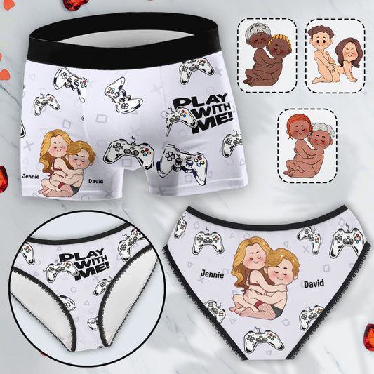 Joue avec moi - Culottes femme et boxers homme personnalisés avec bordure en dentelle, inspirés des jeux vidéo